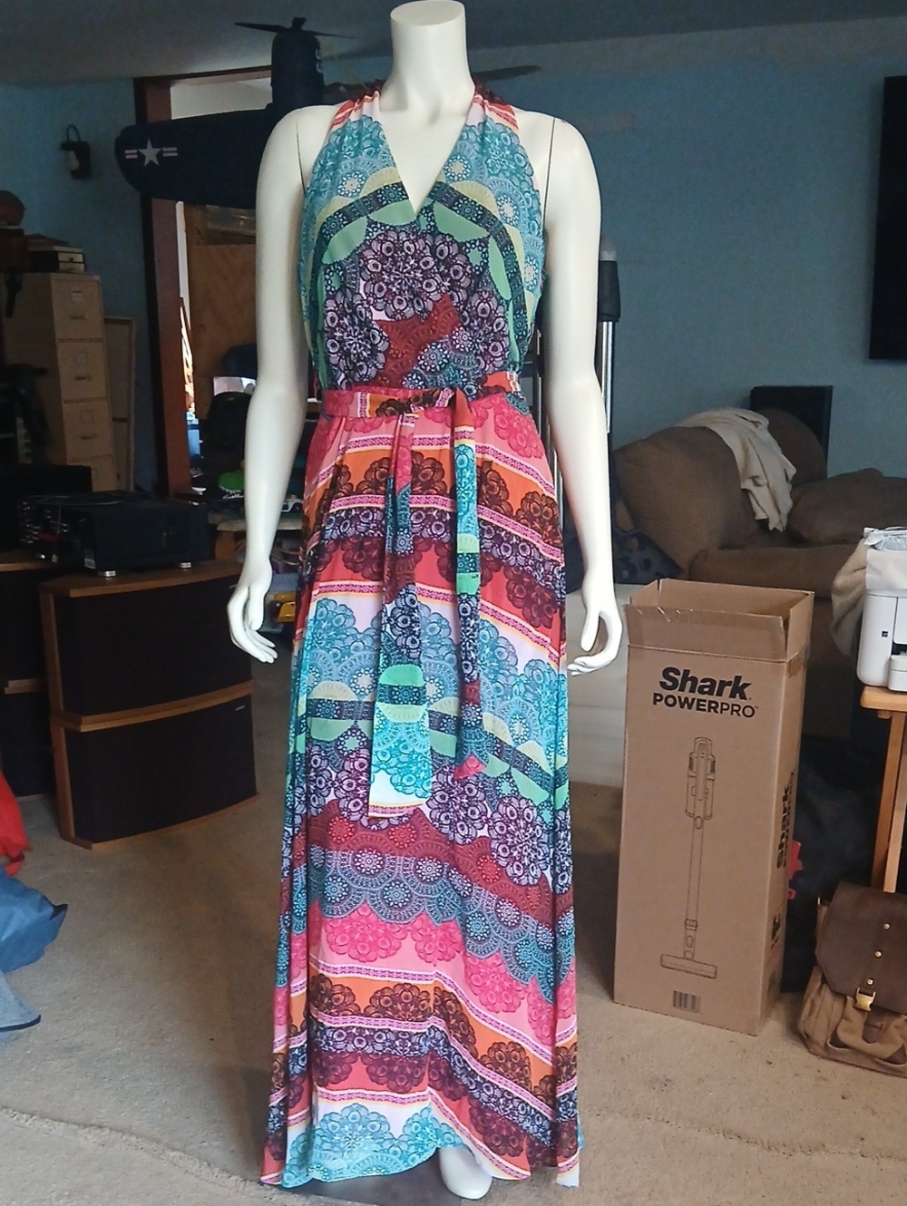 Chetta B Boho Halter Maxi Dress in Multicolor Size 8
